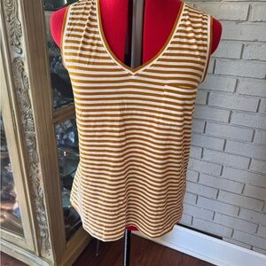 Garnet Hill Mustard Striped V-Neck Tank Top 100% organic Pima cotton NWOT
